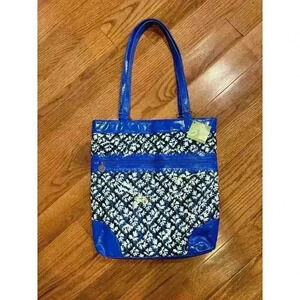NWT Vera Bradley Frill Tote Bag Blue Lagoon Magnetic Zip Pocket Matching Wallet